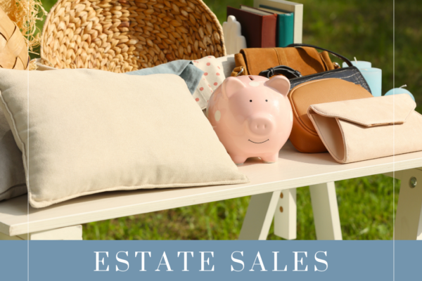 Alabama estate sale with organized household items, furniture, and collectibles displayed for buyers with price tags