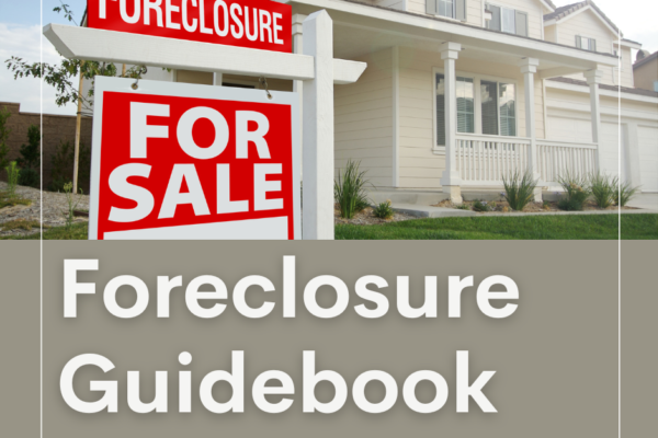 Foreclosure timeline infographic showing pre-foreclosure next to a For Sale sign