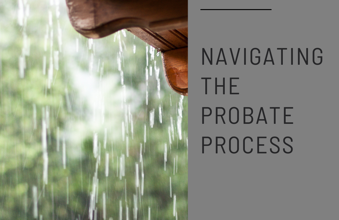 Alabama probate process showing rain falling down off a roof