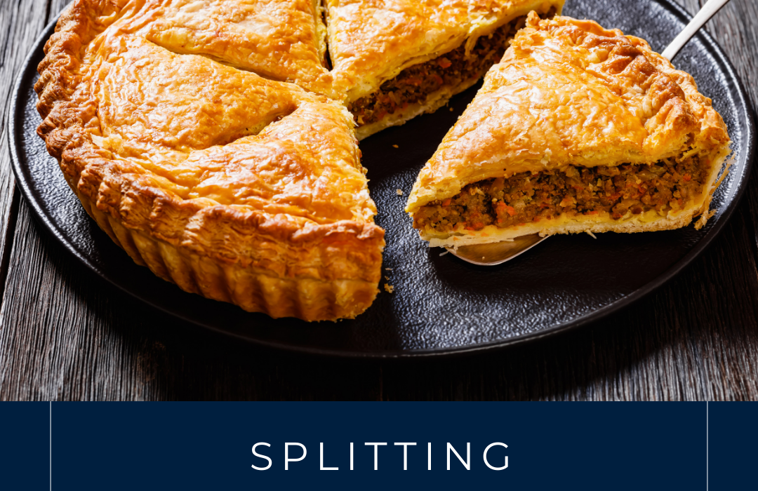 An image of a pie sliced into sections, symbolizing the splitting up of assets after a divorce